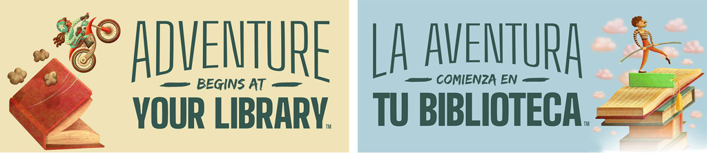 logos: "Adventure Begins at Your Library – La Aventura Comienza en Tu Biblioteca."