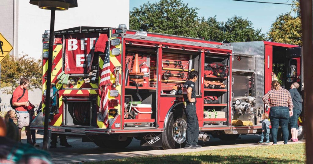 Bryan Fire Department fire truck parked and on display